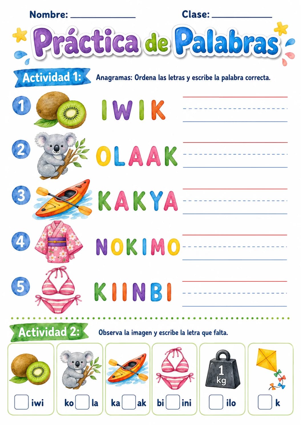 Spanish Letter K Phonics Worksheets Pack page 8 printable worksheet preview