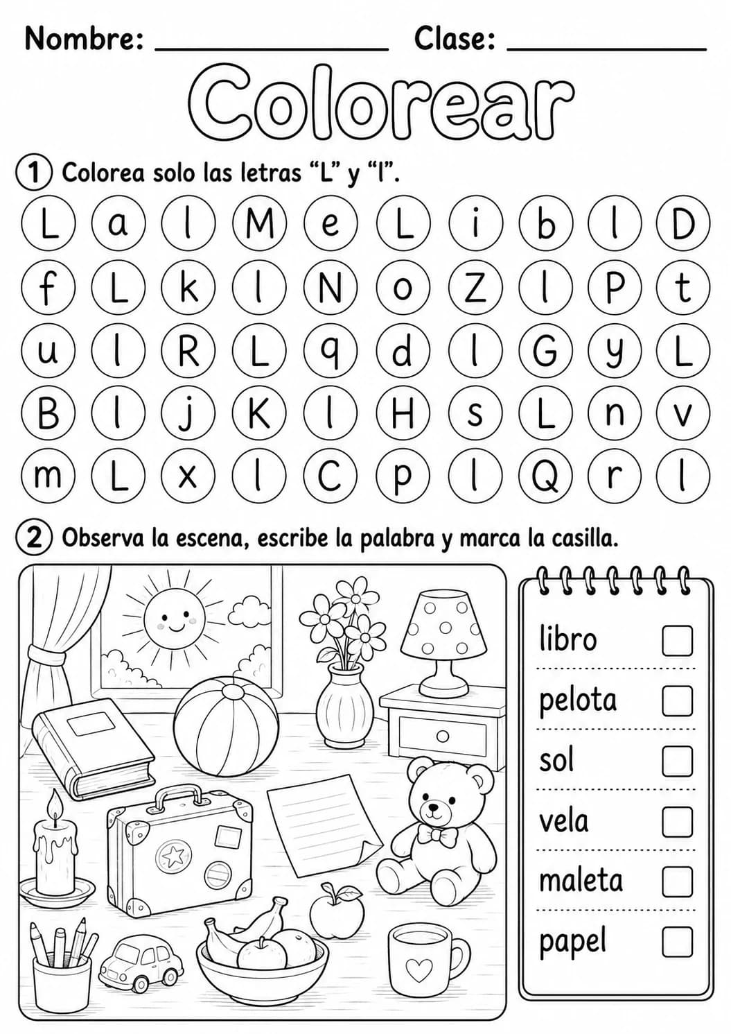 Spanish Letter L Phonics Worksheets Pack page 4 printable worksheet preview