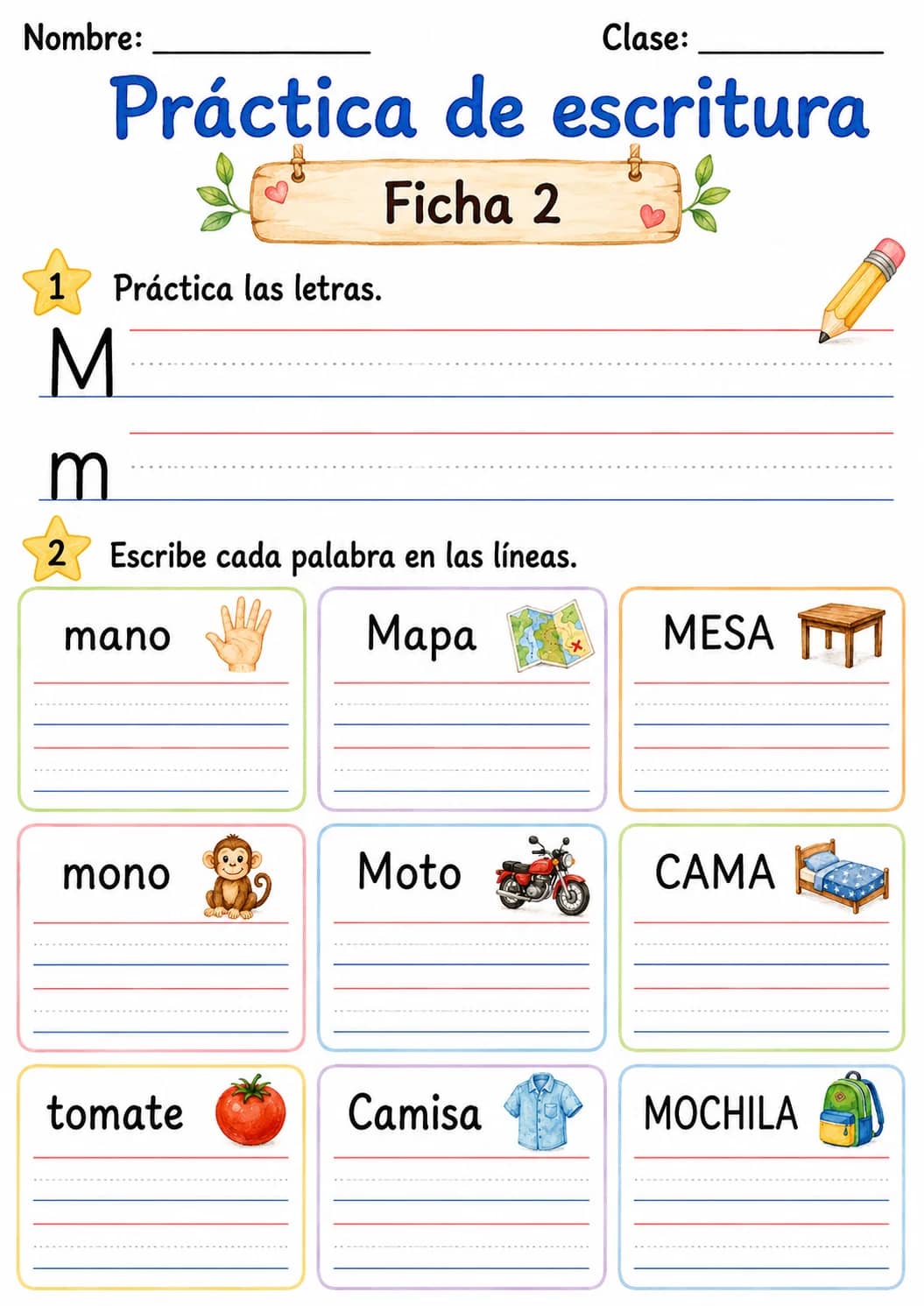Spanish Letter M Phonics Worksheets Pack printable worksheet pack preview from KiwiBee