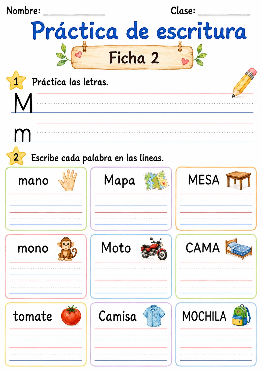 Spanish Letter M Phonics Worksheets Pack printable worksheet pack preview from KiwiBee