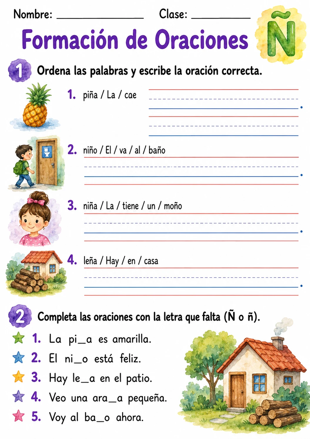 Spanish Letter Ñ Phonics Worksheets Pack printable worksheet pack preview from KiwiBee