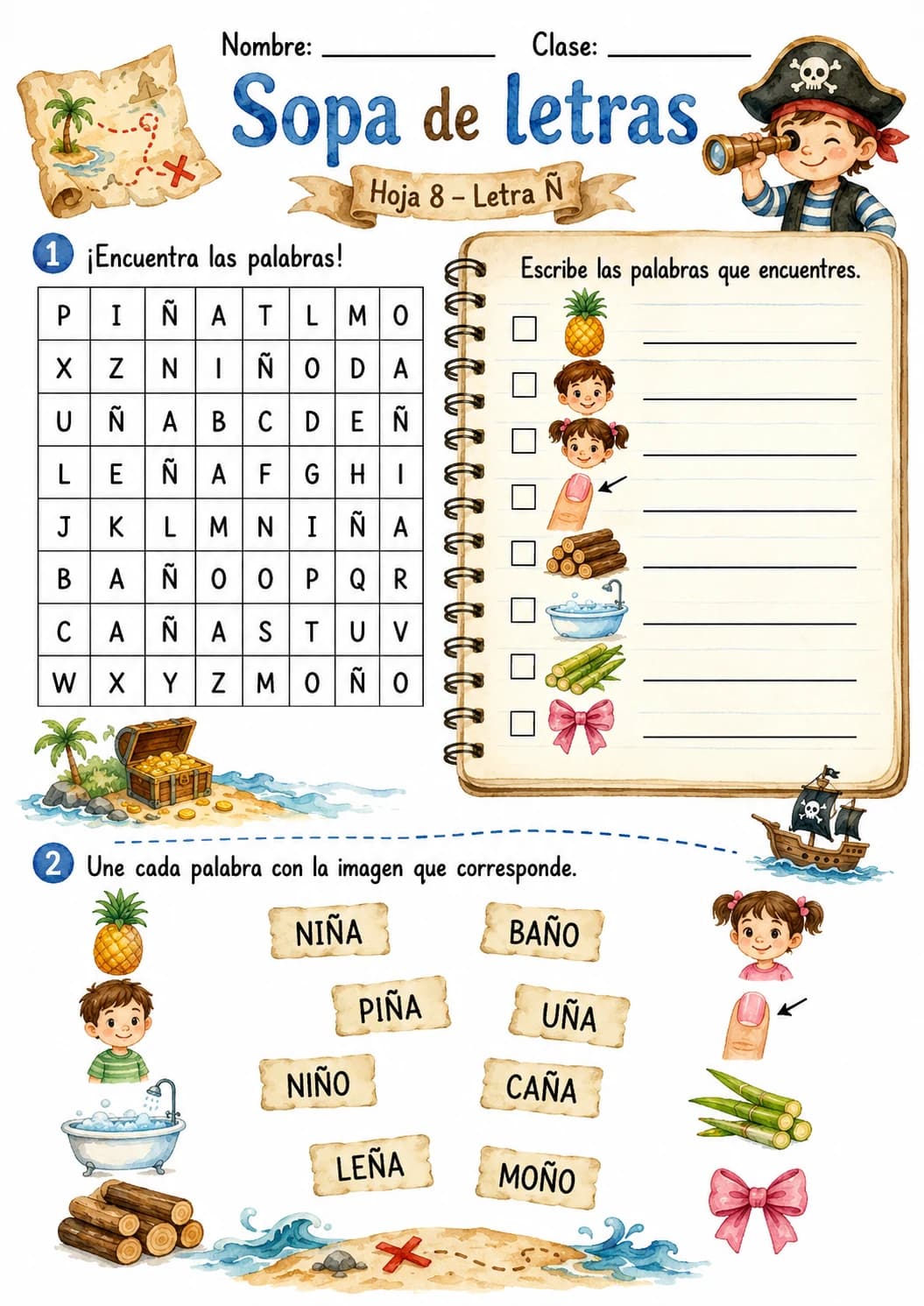 Spanish Letter Ñ Phonics Worksheets Pack page 2 printable worksheet preview