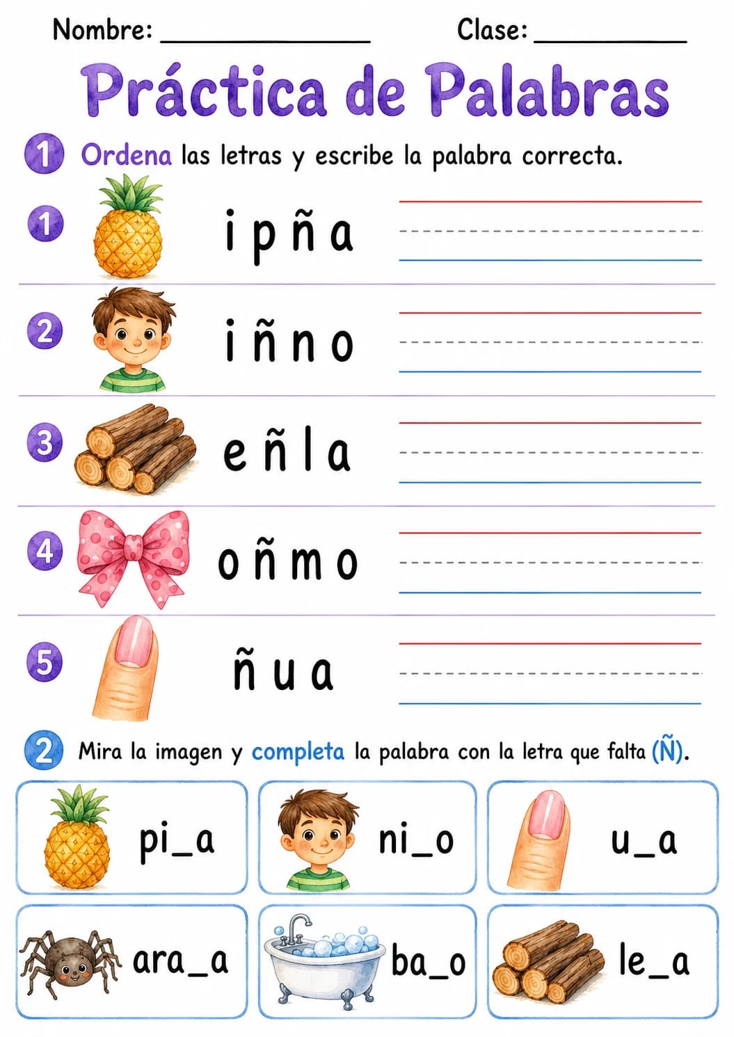 Spanish Letter Ñ Phonics Worksheets Pack page 3 printable worksheet preview