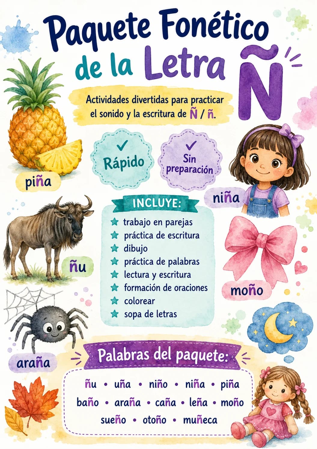 Spanish Letter Ñ Phonics Worksheets Pack page 4 printable worksheet preview