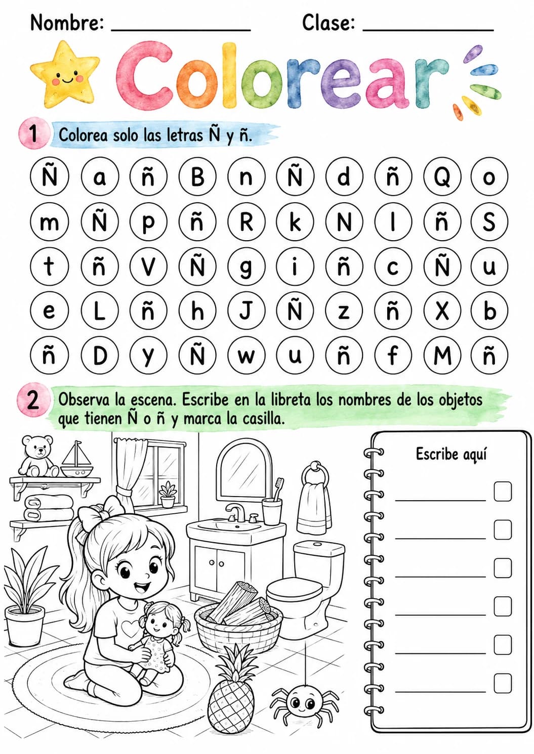 Spanish Letter Ñ Phonics Worksheets Pack page 5 printable worksheet preview
