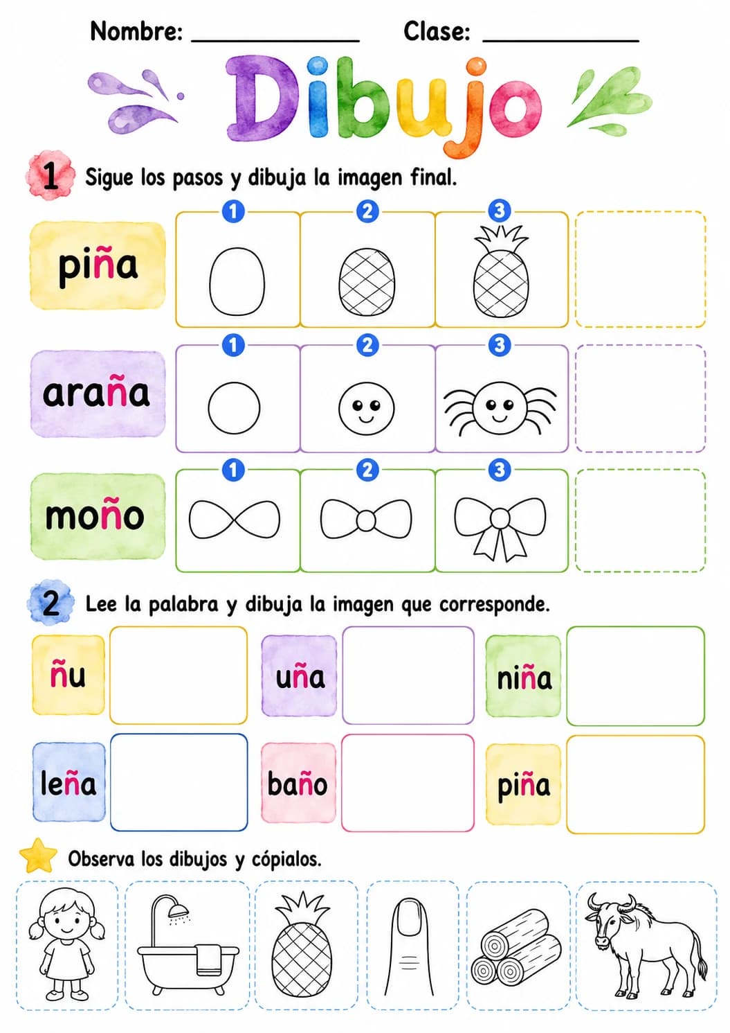 Spanish Letter Ñ Phonics Worksheets Pack page 7 printable worksheet preview