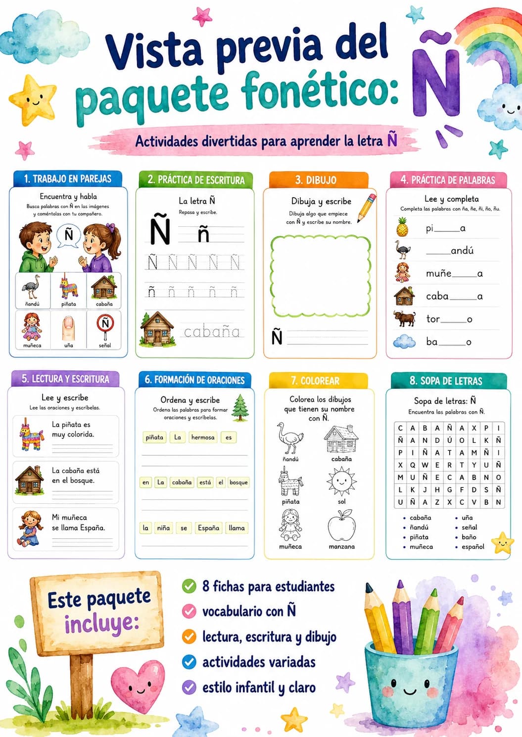 Spanish Letter Ñ Phonics Worksheets Pack page 9 printable worksheet preview