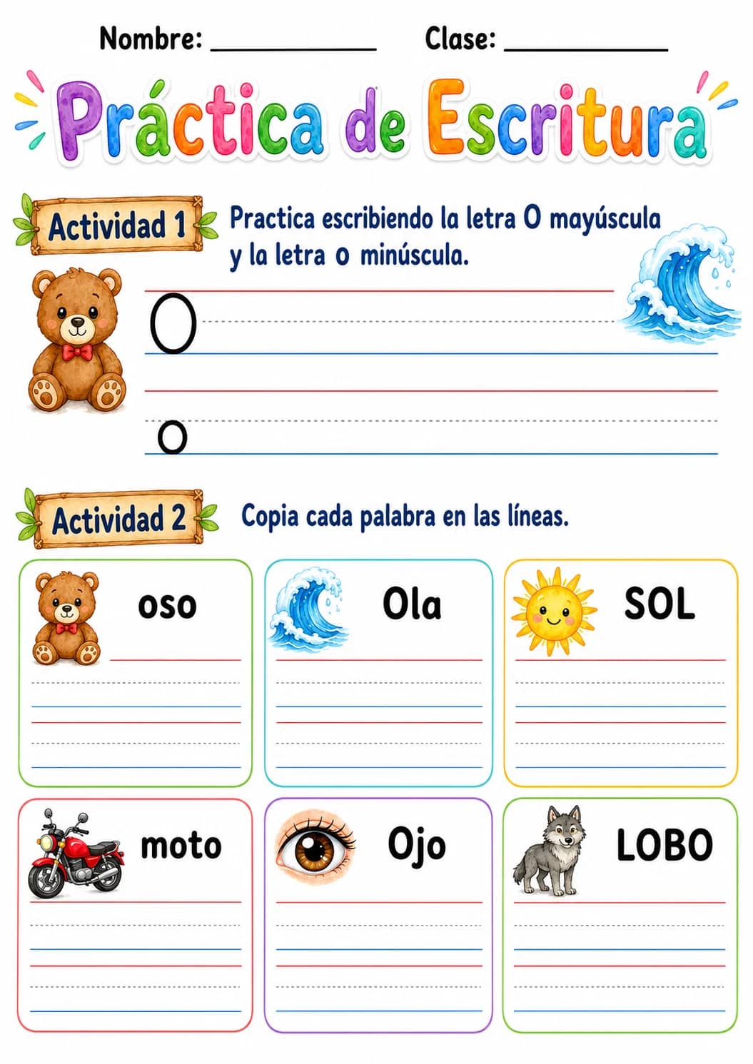 Spanish Letter O Phonics Worksheets Pack printable worksheet pack preview from KiwiBee