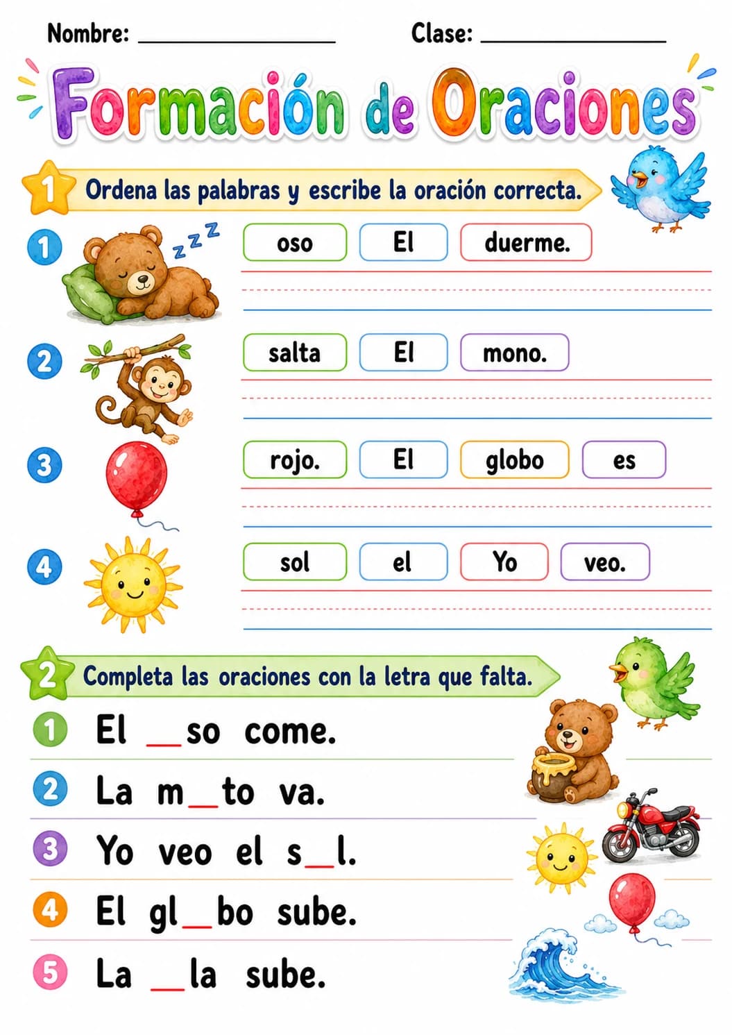 Spanish Letter O Phonics Worksheets Pack page 5 printable worksheet preview