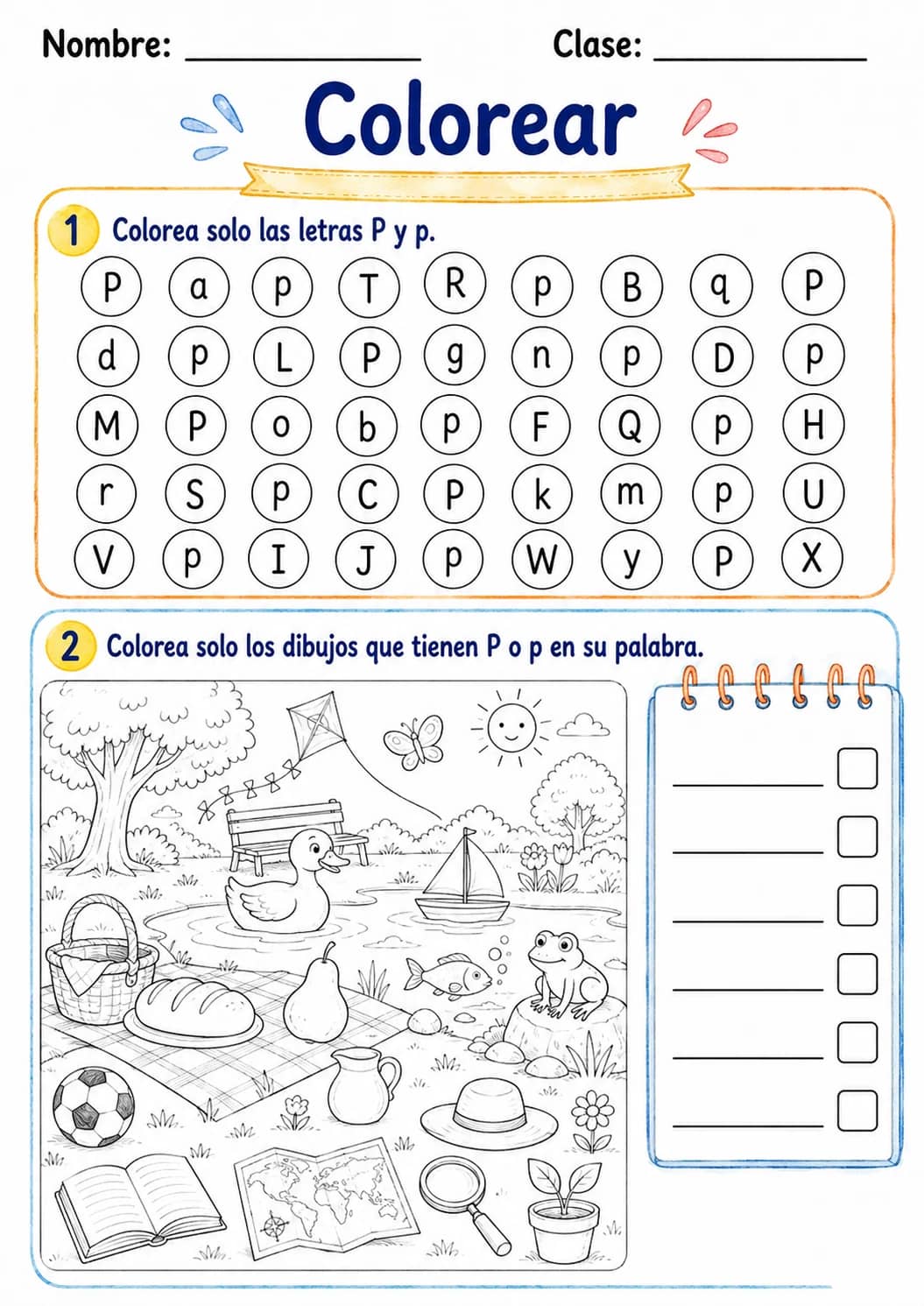 Spanish Letter P Phonics Worksheets Pack printable worksheet pack preview from KiwiBee