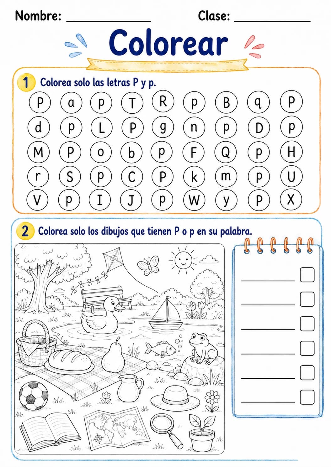 Spanish Letter P Phonics Worksheets Pack printable worksheet pack preview from KiwiBee