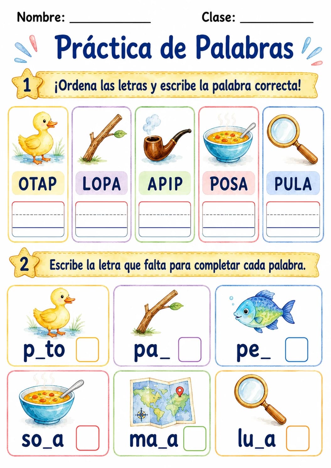 Spanish Letter P Phonics Worksheets Pack page 5 printable worksheet preview