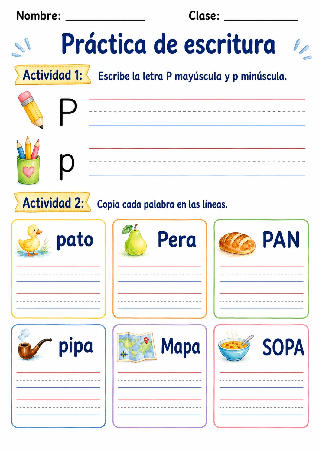 Spanish Letter P Phonics Worksheets Pack page 6 printable worksheet preview