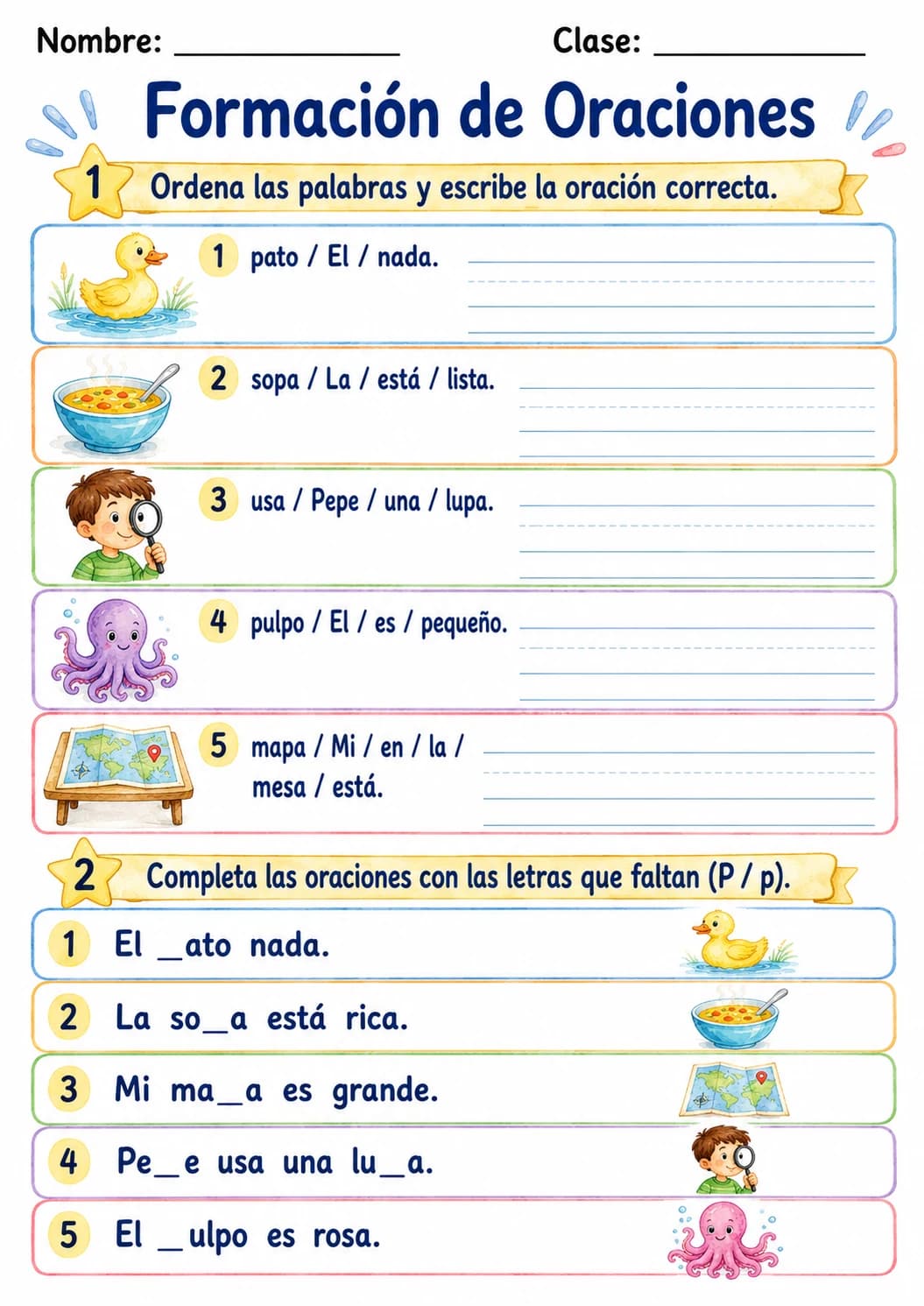Spanish Letter P Phonics Worksheets Pack page 7 printable worksheet preview