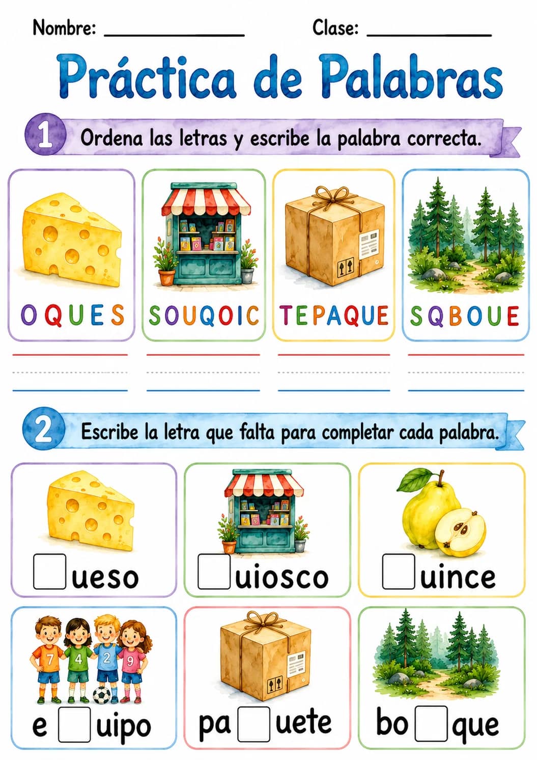 Spanish Letter Q Phonics Worksheets Pack printable worksheet pack preview from KiwiBee