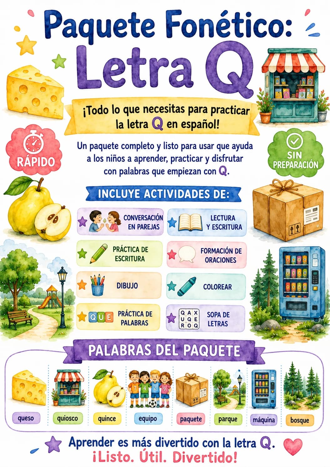 Spanish Letter Q Phonics Worksheets Pack page 4 printable worksheet preview