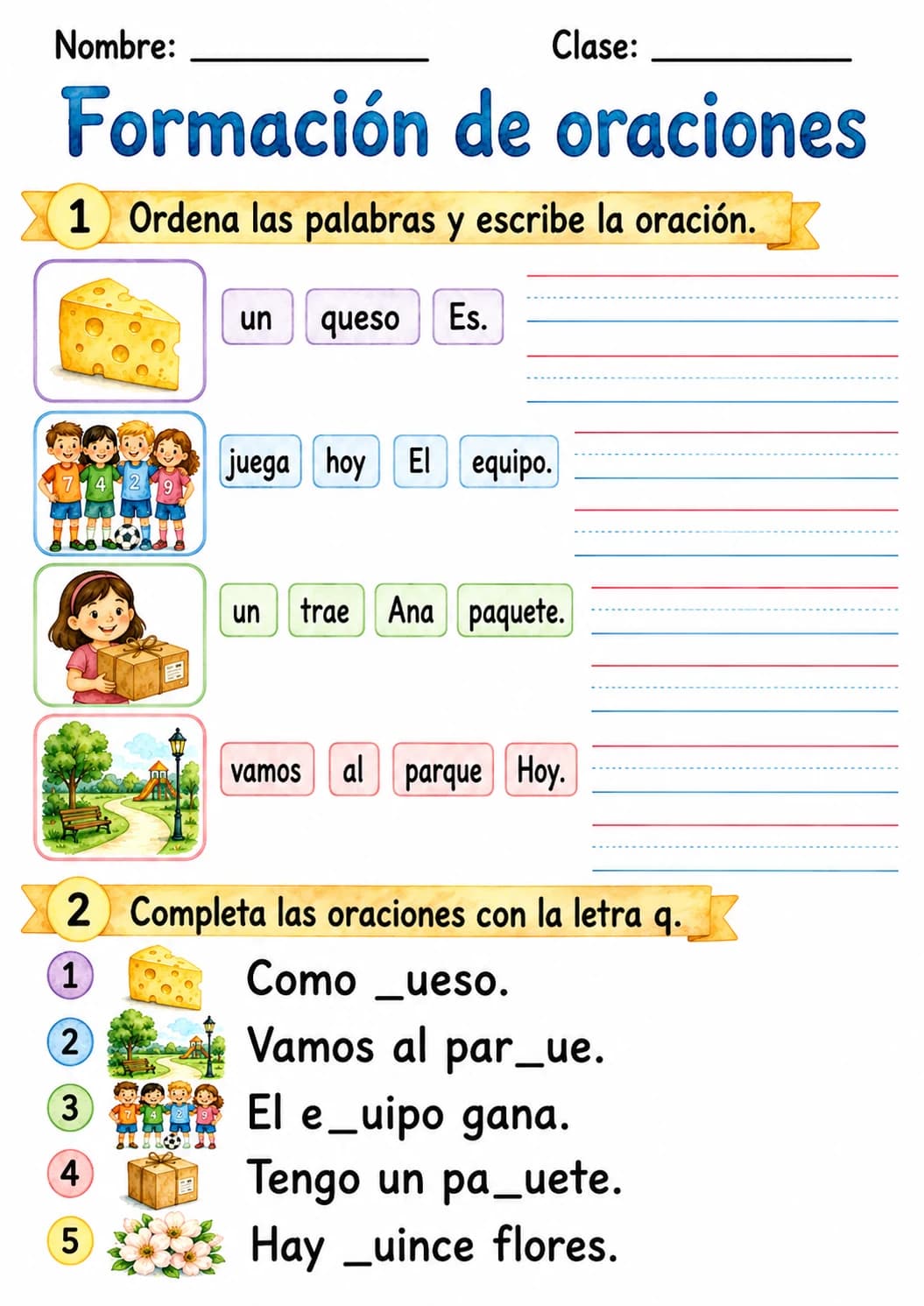 Spanish Letter Q Phonics Worksheets Pack page 7 printable worksheet preview