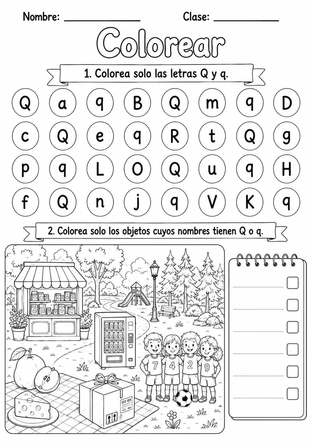 Spanish Letter Q Phonics Worksheets Pack page 9 printable worksheet preview