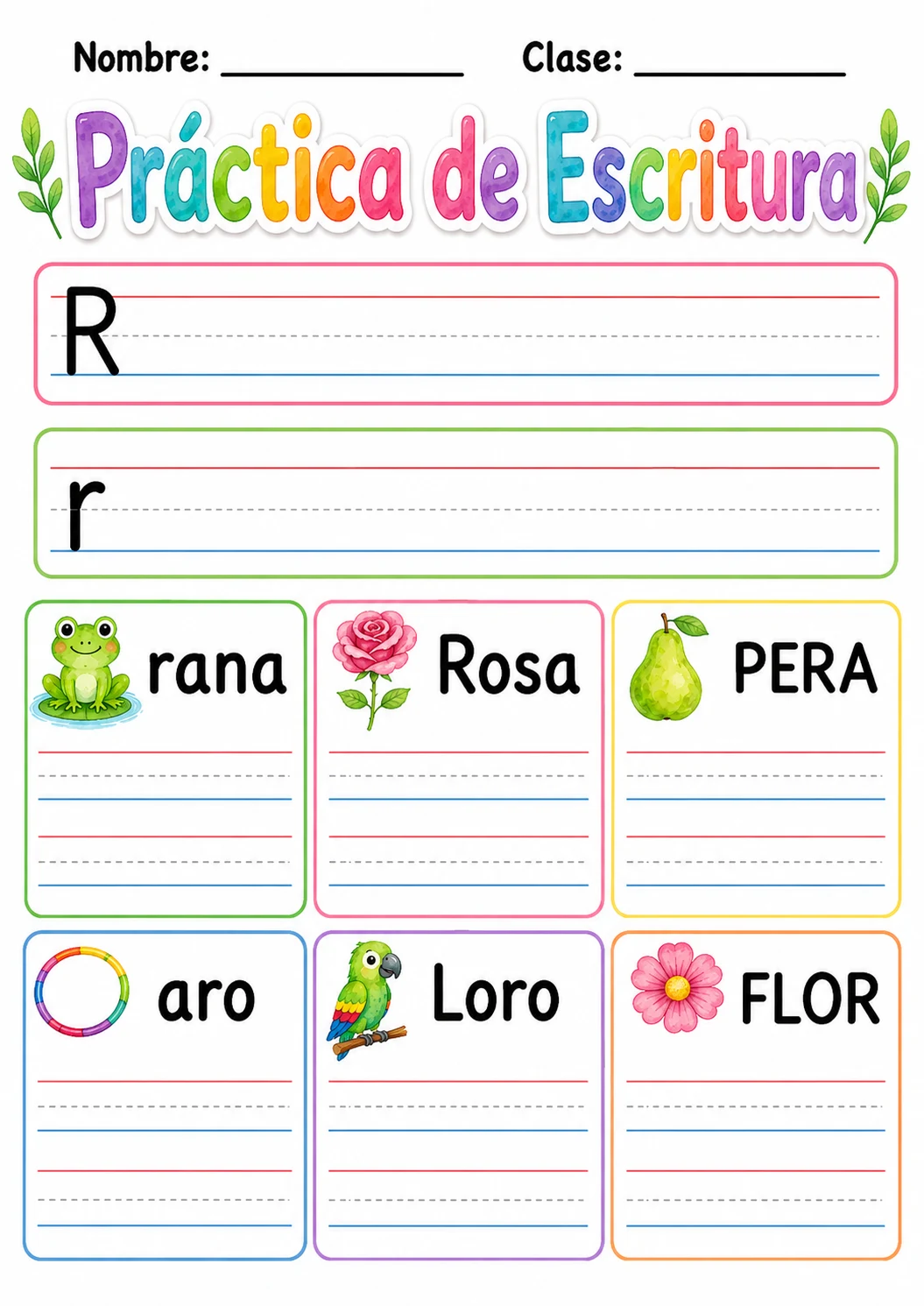 Spanish Letter R Phonics Worksheets Pack page 2 printable worksheet preview