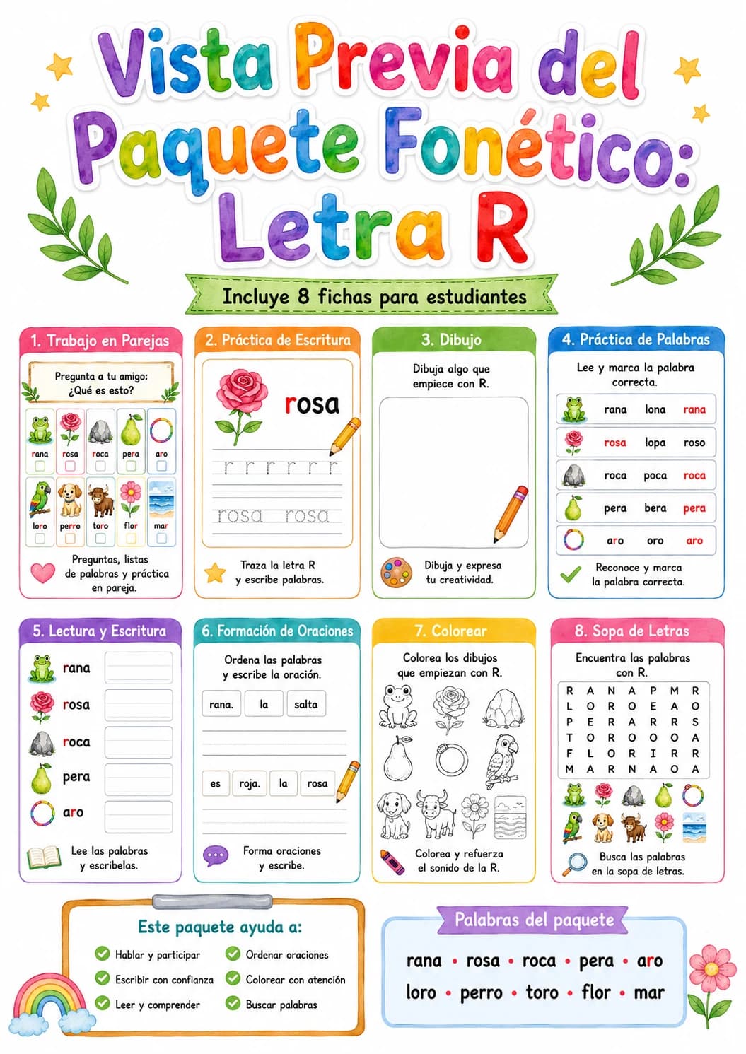 Spanish Letter R Phonics Worksheets Pack page 8 printable worksheet preview