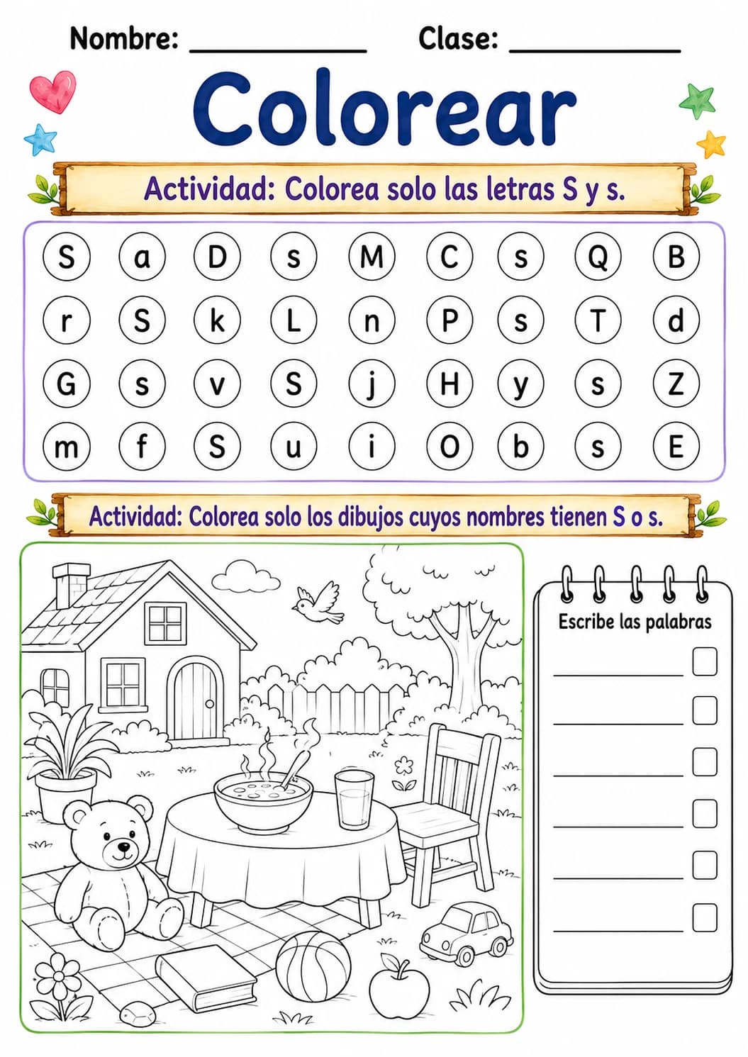 Spanish Letter S Phonics Worksheets Pack page 2 printable worksheet preview