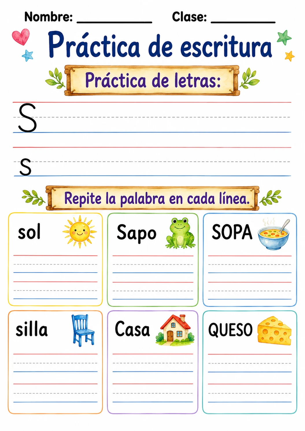 Spanish Letter S Phonics Worksheets Pack page 4 printable worksheet preview