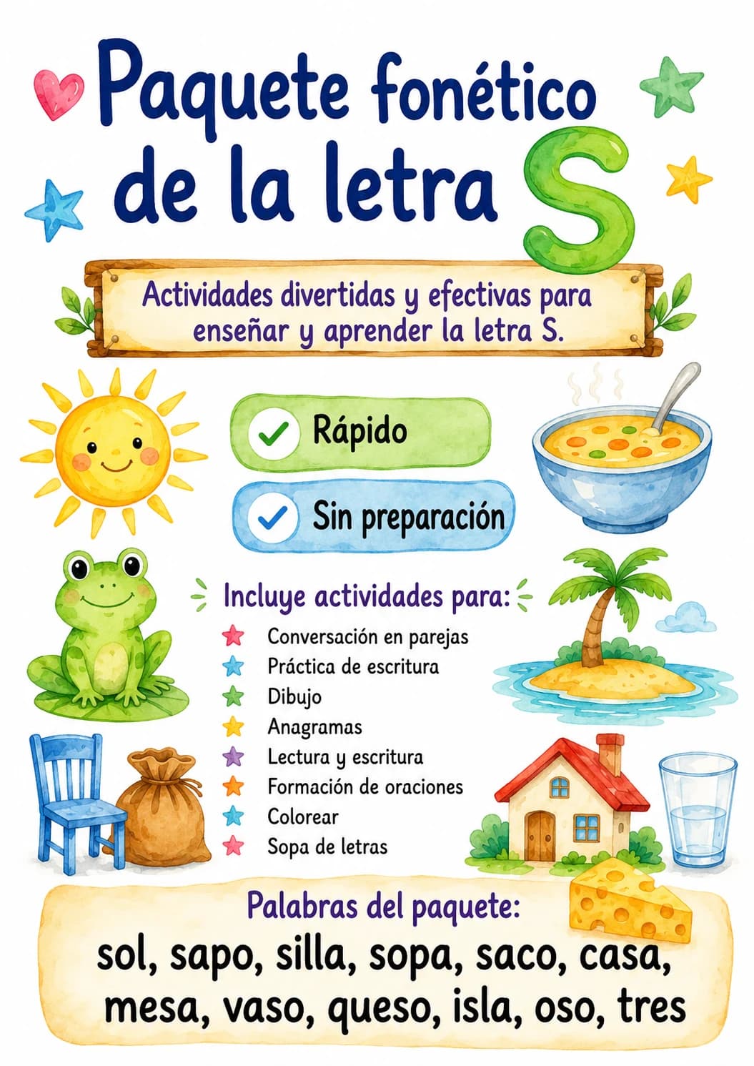 Spanish Letter S Phonics Worksheets Pack page 5 printable worksheet preview