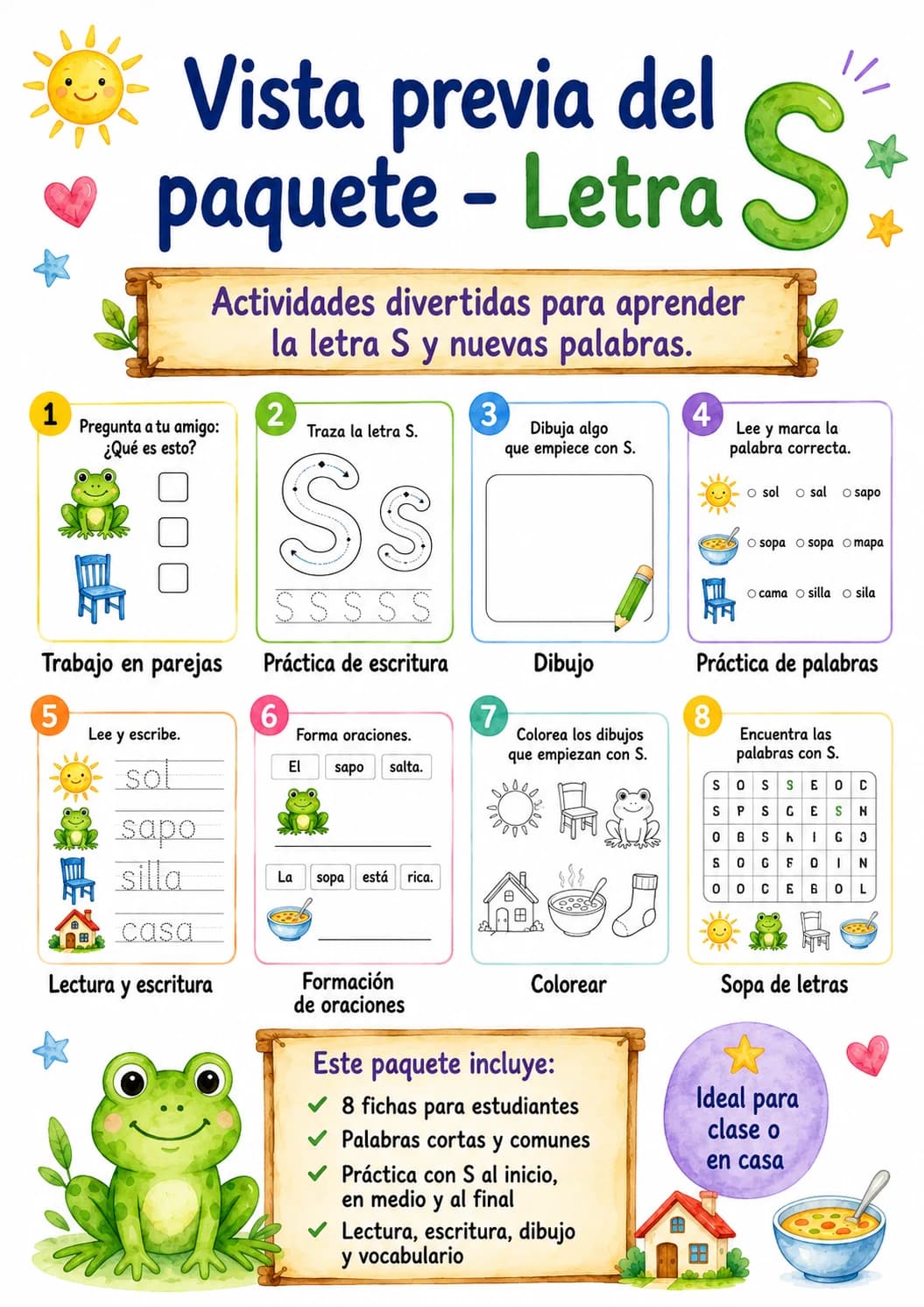 Spanish Letter S Phonics Worksheets Pack page 6 printable worksheet preview