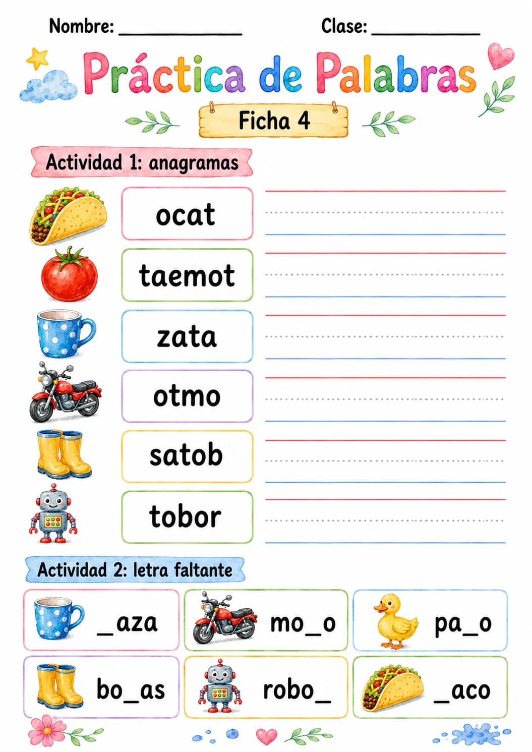 Spanish Letter T Phonics Worksheets Pack page 6 printable worksheet preview