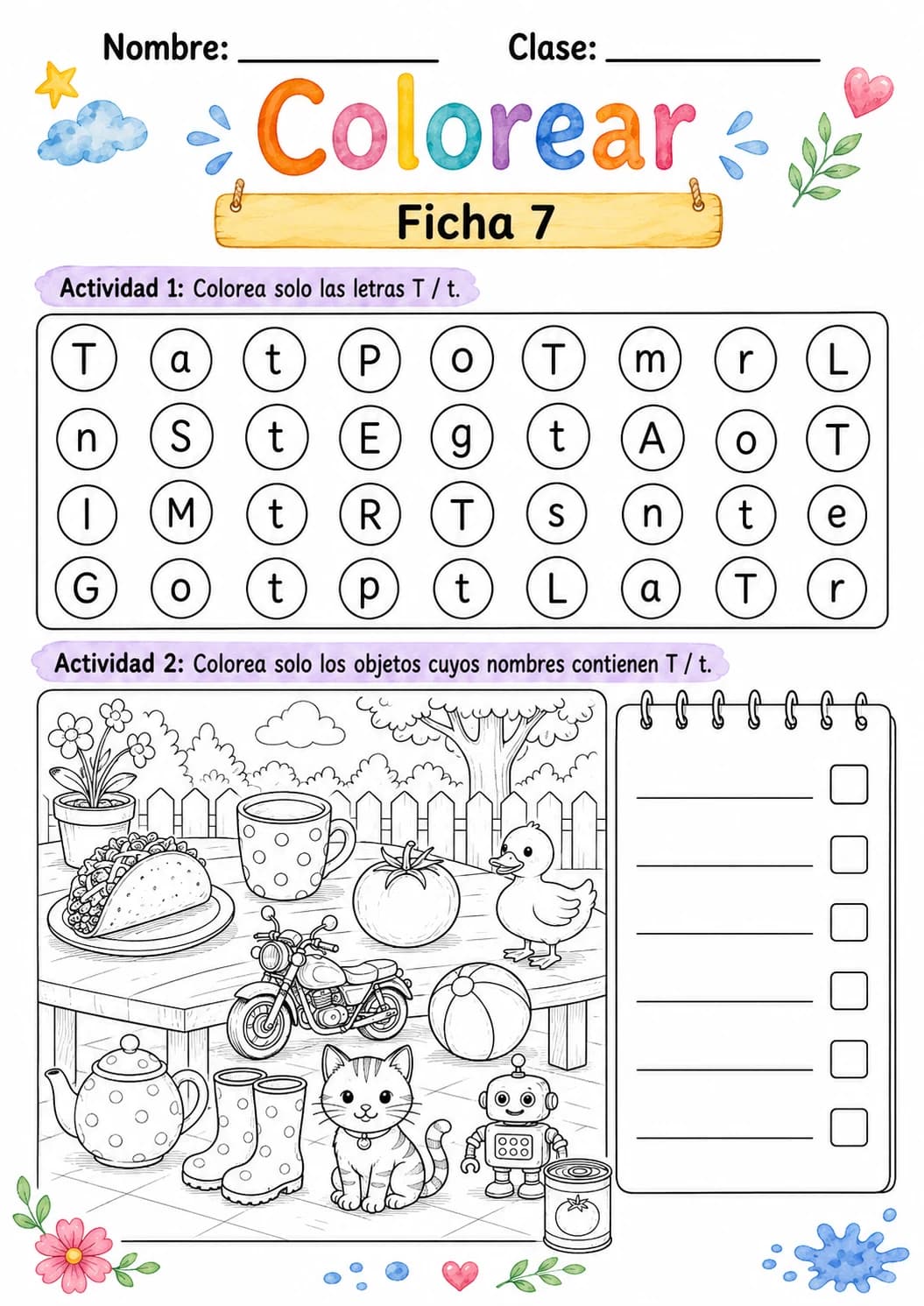 Spanish Letter T Phonics Worksheets Pack page 8 printable worksheet preview