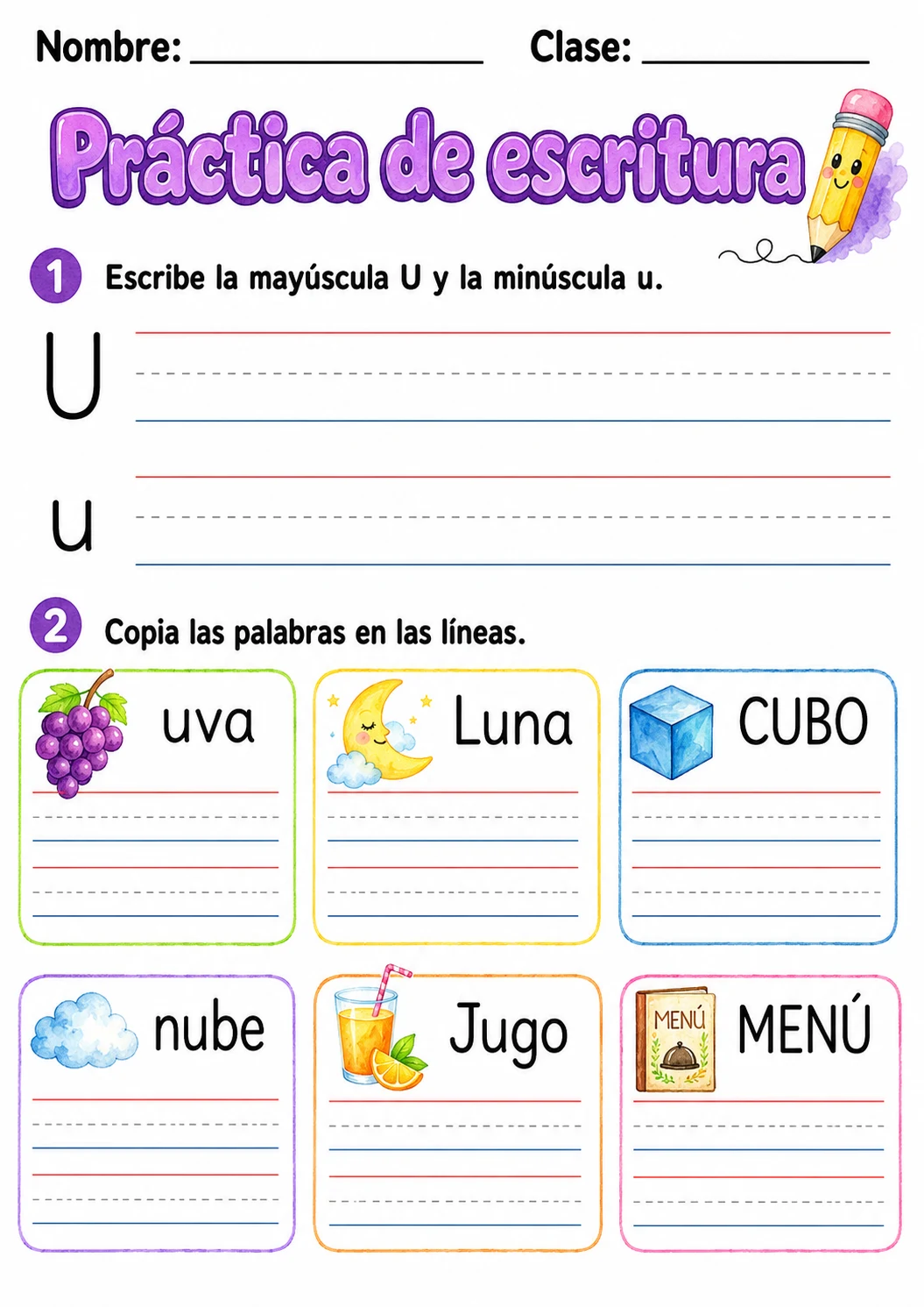 Spanish Letter U Phonics Worksheets Pack page 7 printable worksheet preview