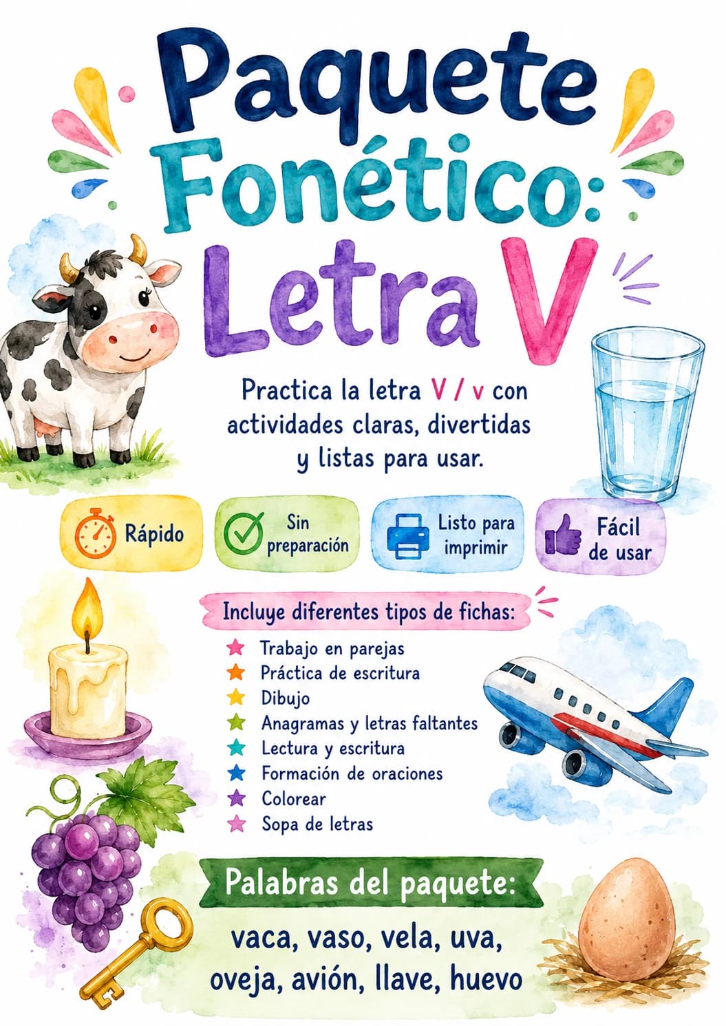 Spanish Letter V Phonics Worksheets Pack page 5 printable worksheet preview