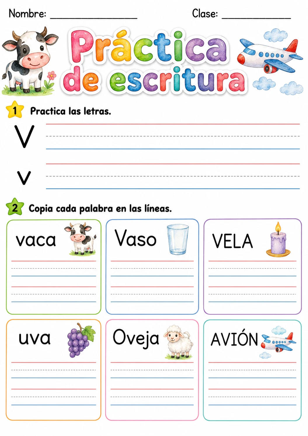 Spanish Letter V Phonics Worksheets Pack page 7 printable worksheet preview