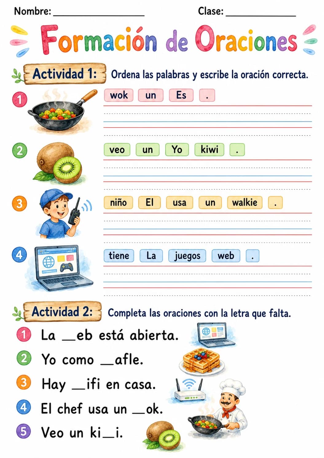 Spanish Letter W Phonics Worksheets Pack printable worksheet pack preview from KiwiBee