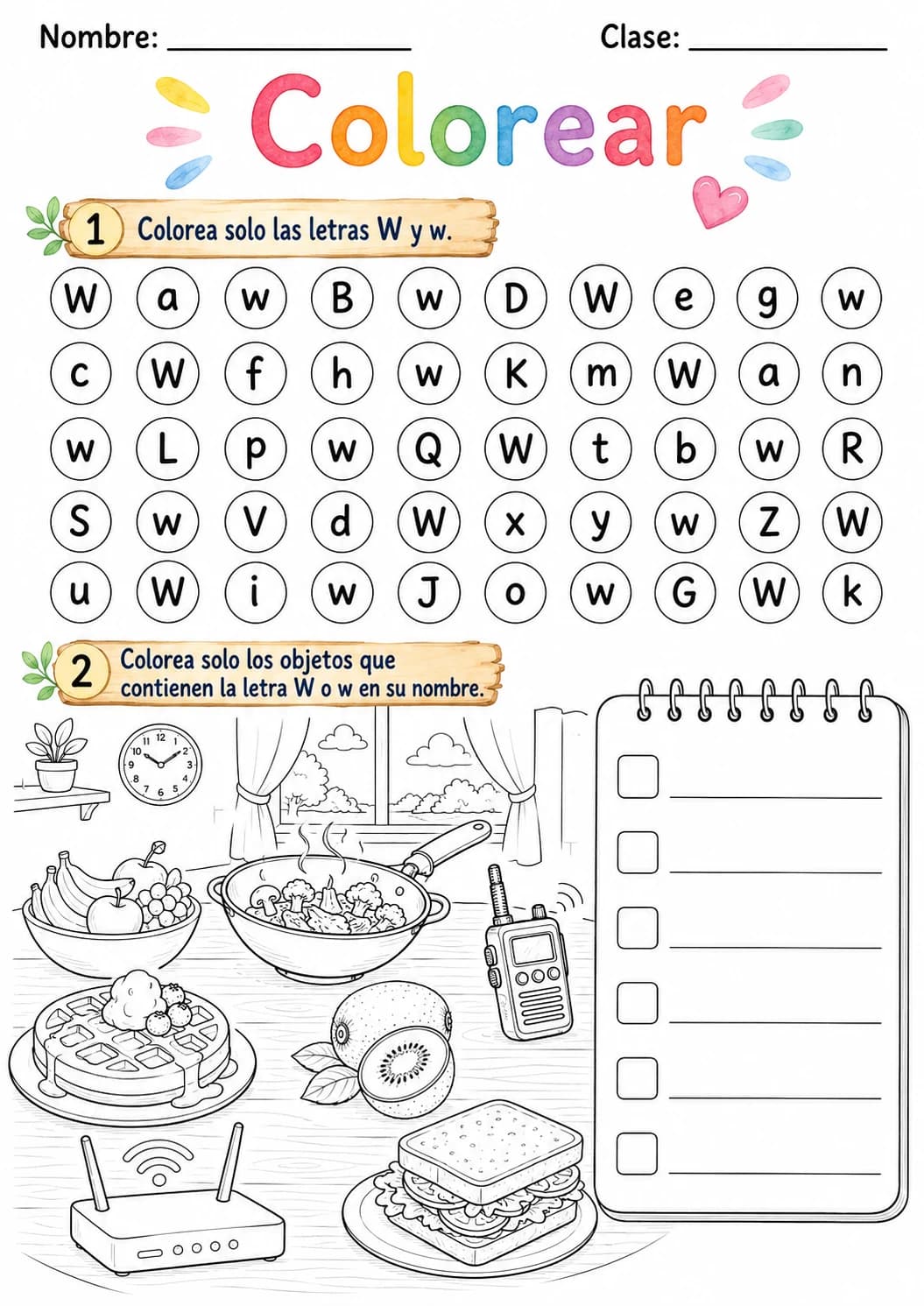 Spanish Letter W Phonics Worksheets Pack page 4 printable worksheet preview