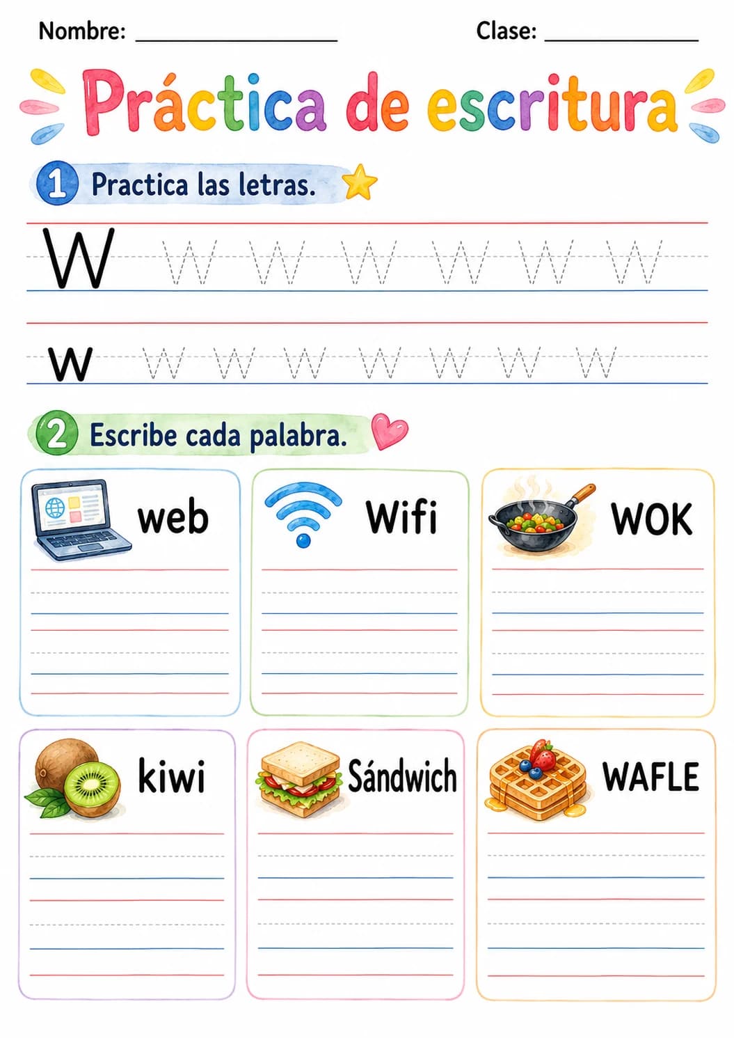 Spanish Letter W Phonics Worksheets Pack page 6 printable worksheet preview