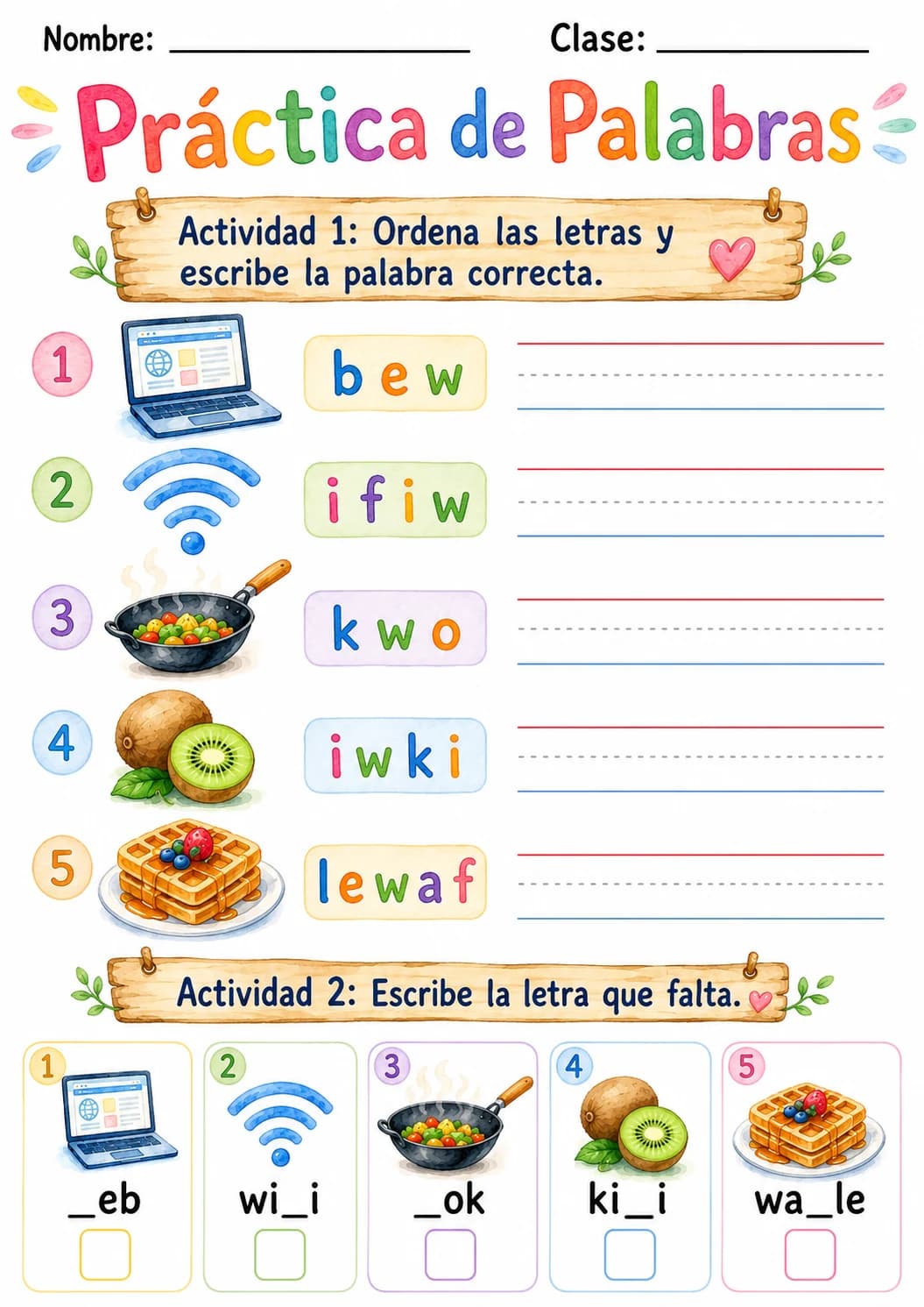 Spanish Letter W Phonics Worksheets Pack page 8 printable worksheet preview