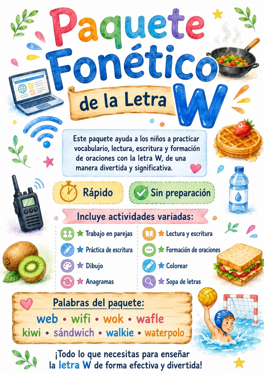 Spanish Letter W Phonics Worksheets Pack page 10 printable worksheet preview