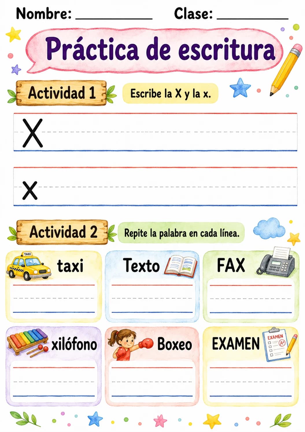 Spanish Letter X Phonics Worksheets Pack page 6 printable worksheet preview
