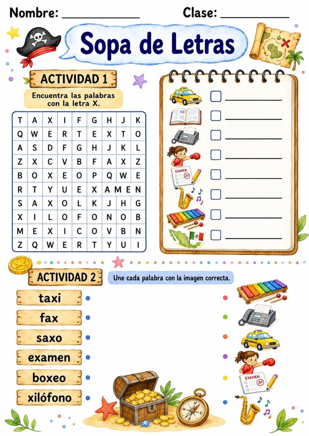 Spanish Letter X Phonics Worksheets Pack page 7 printable worksheet preview