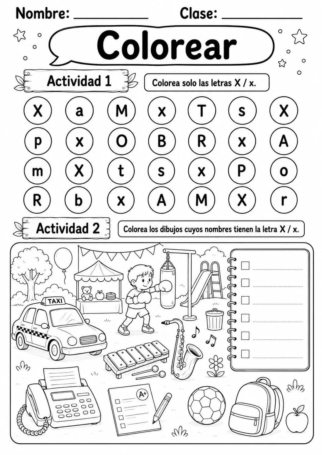 Spanish Letter X Phonics Worksheets Pack page 8 printable worksheet preview