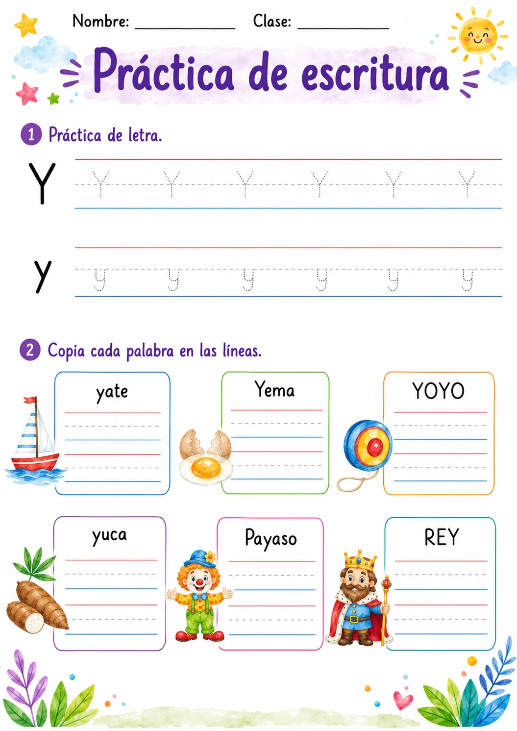 Spanish Letter Y Phonics Worksheets Pack page 2 printable worksheet preview