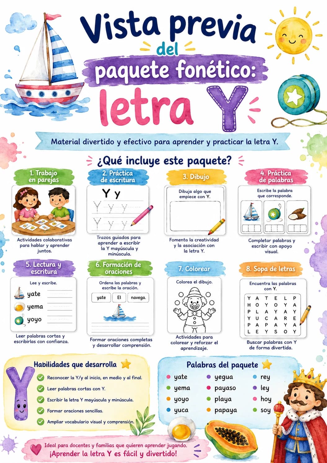 Spanish Letter Y Phonics Worksheets Pack page 4 printable worksheet preview