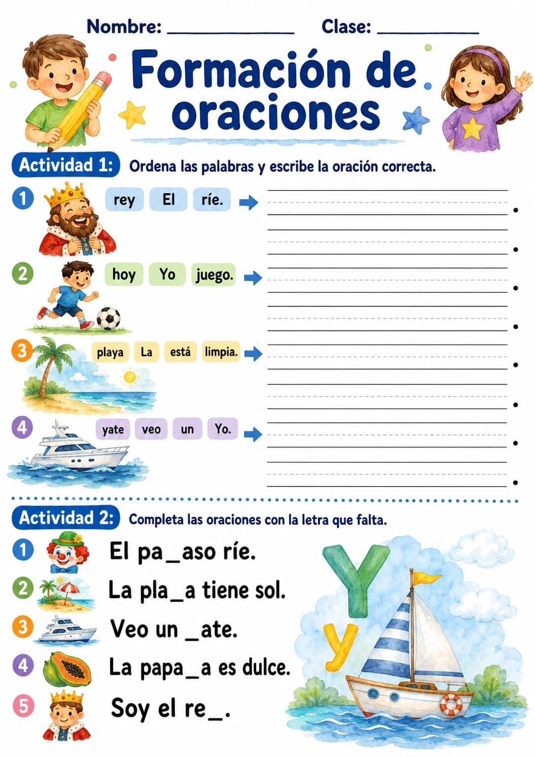 Spanish Letter Y Phonics Worksheets Pack page 7 printable worksheet preview