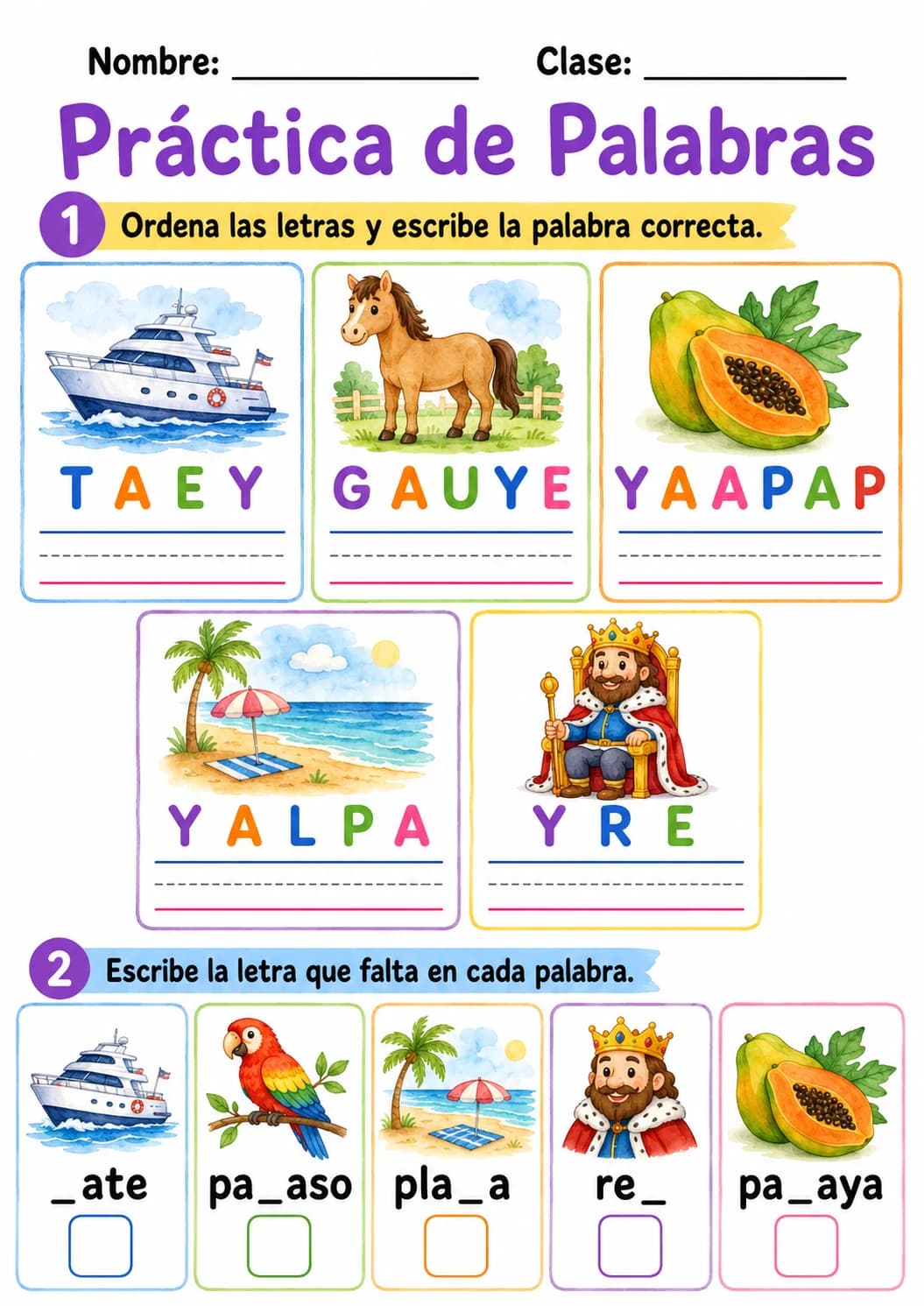 Spanish Letter Y Phonics Worksheets Pack page 8 printable worksheet preview