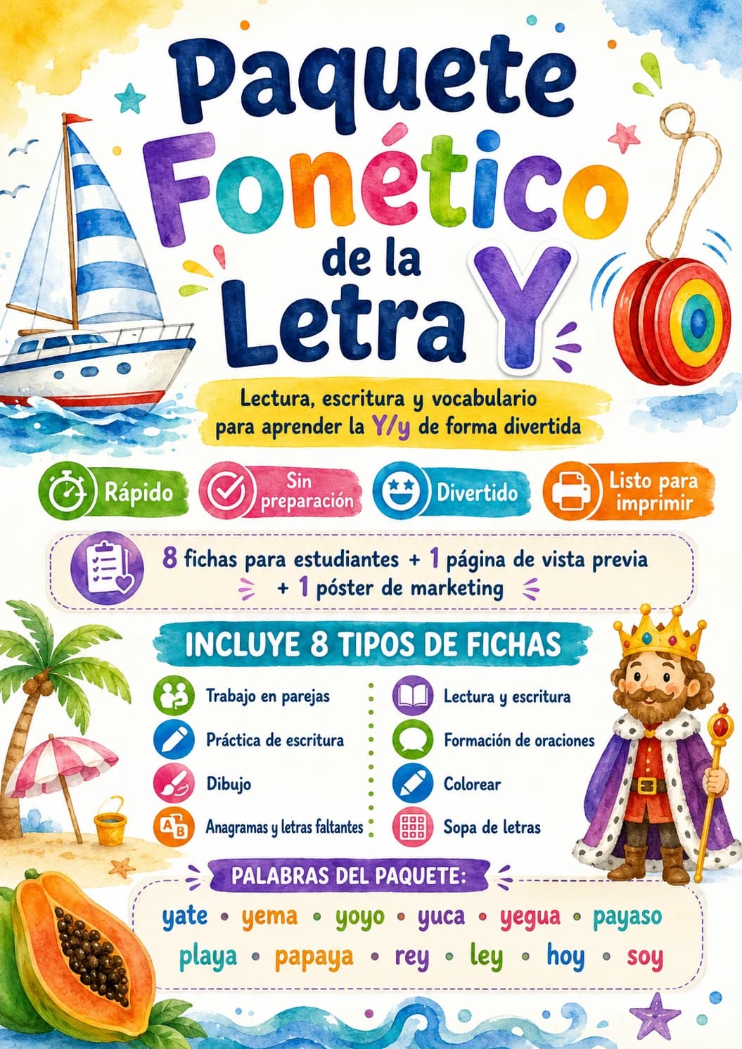 Spanish Letter Y Phonics Worksheets Pack page 9 printable worksheet preview