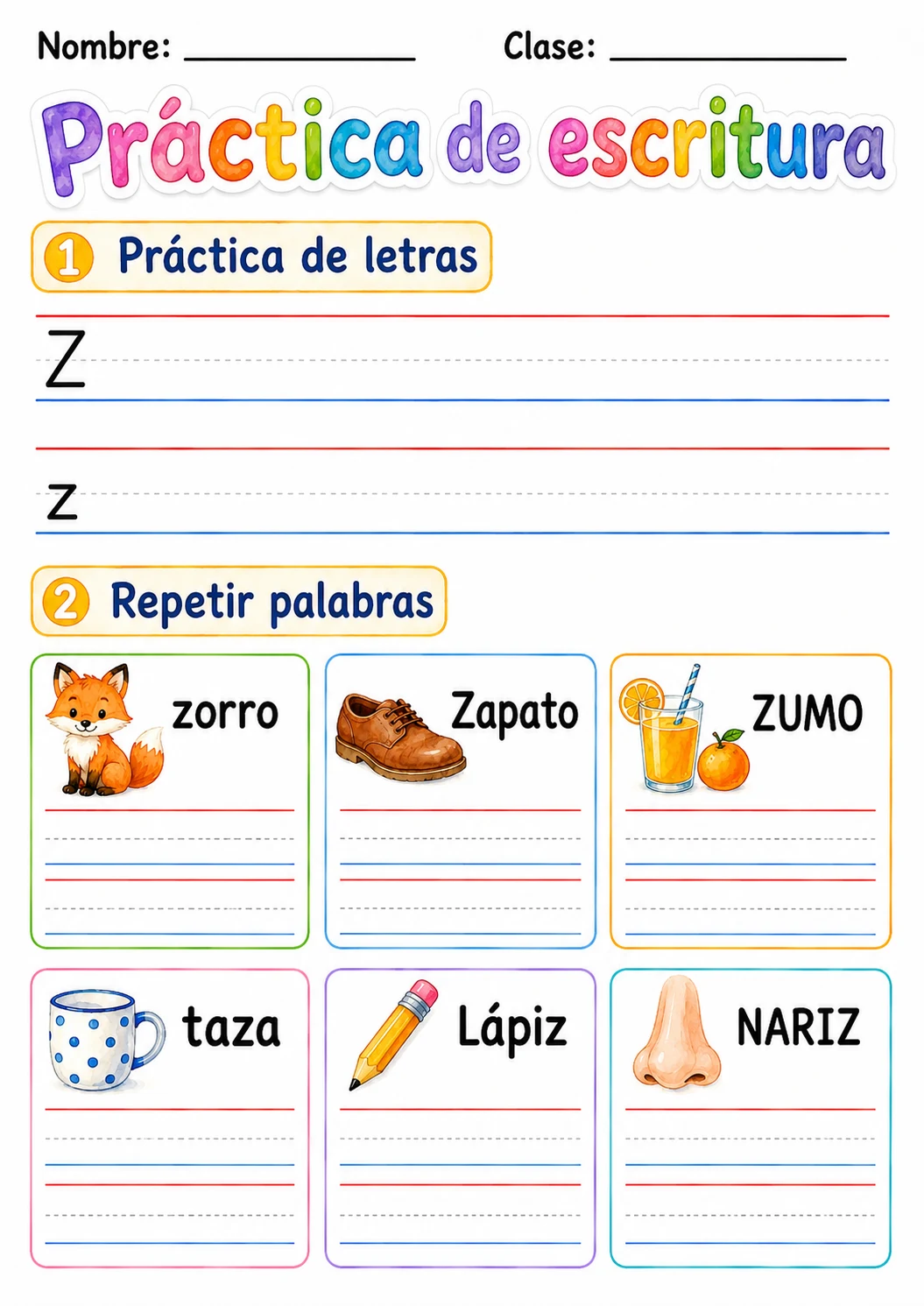 Spanish Letter Z Phonics Worksheets Pack page 6 printable worksheet preview