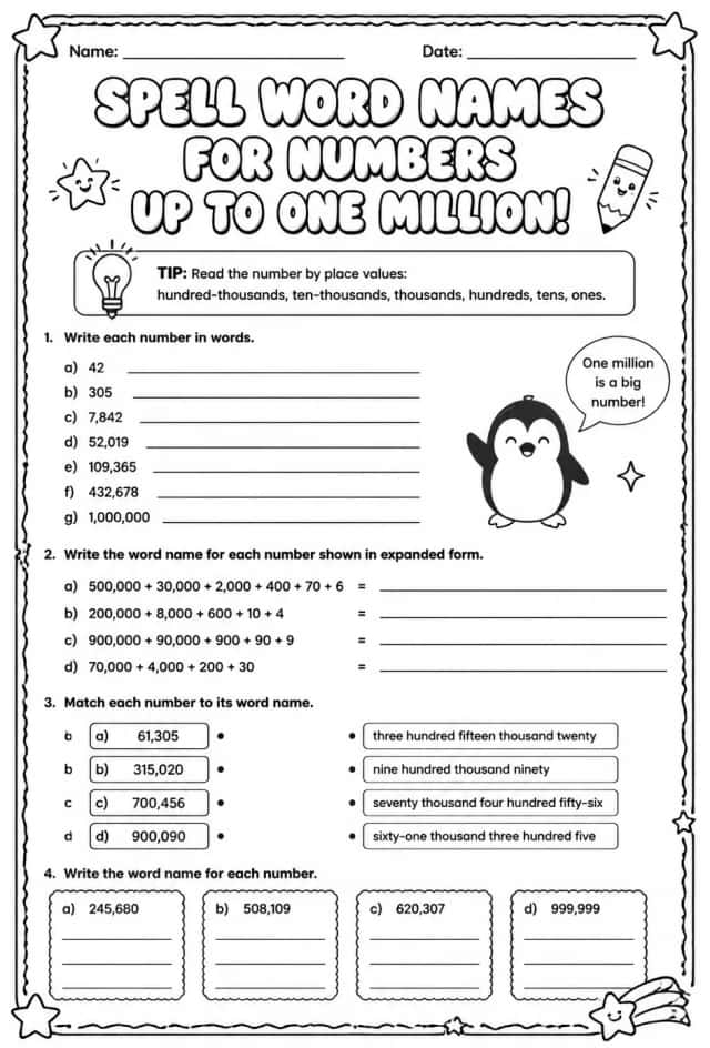 Spell word names for numbers up to one million