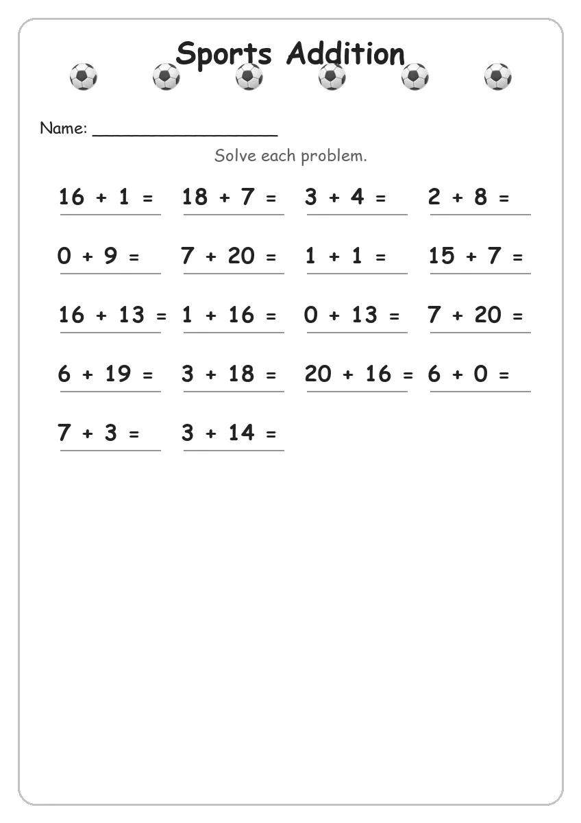 Sports Addition (Grade 2)