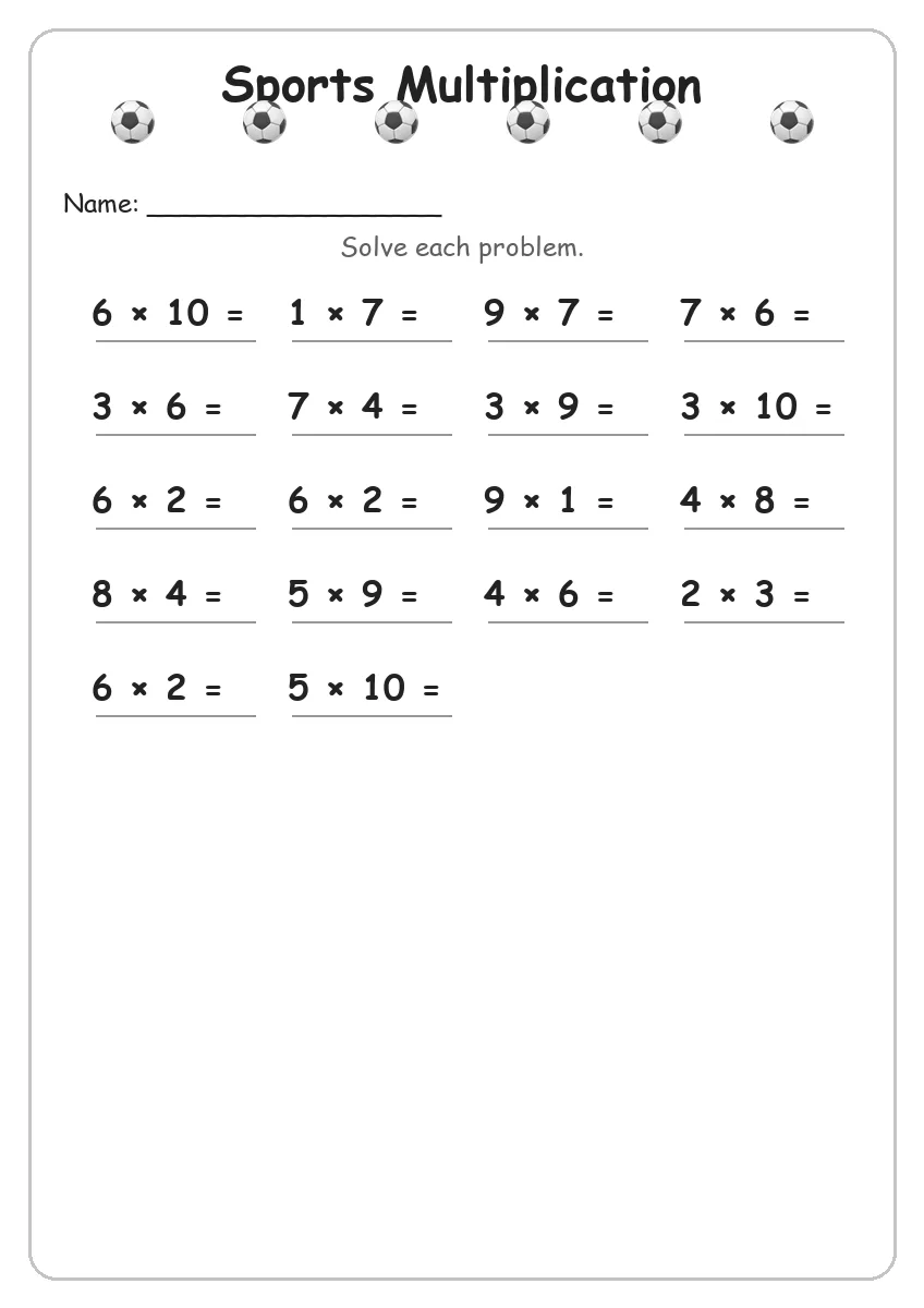 Sports Multiplication (Grade 3)